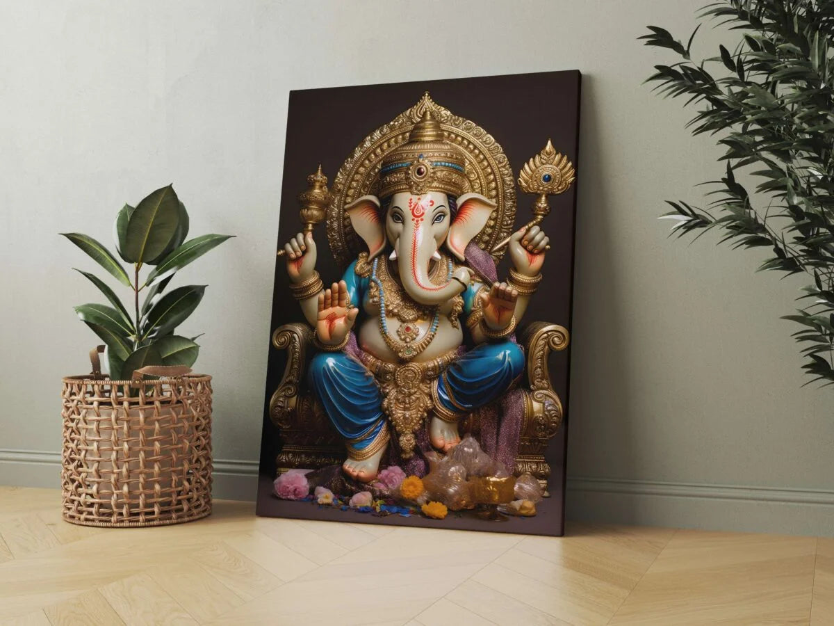 CH-GN6 Lord Ganesh Canvas Paintings For Wall Decoration For Living Room Bedroom Home Office & Hotels SWASTIK CREATIONS The Trend Point