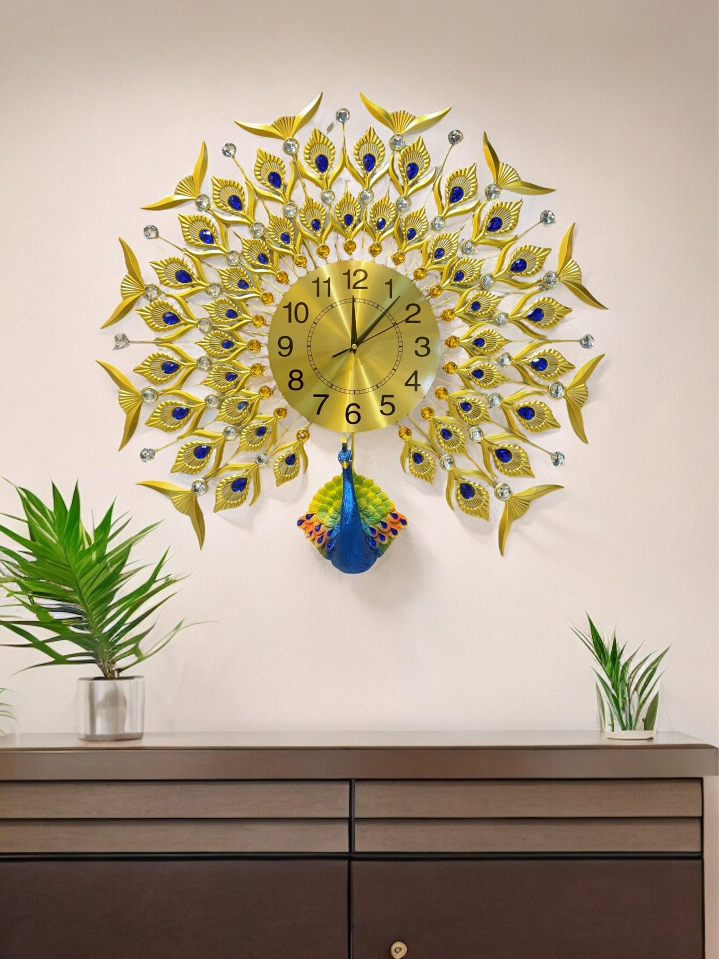 Golden Peacock Wall Clock Art SWASTIK CREATIONS The Trend Point