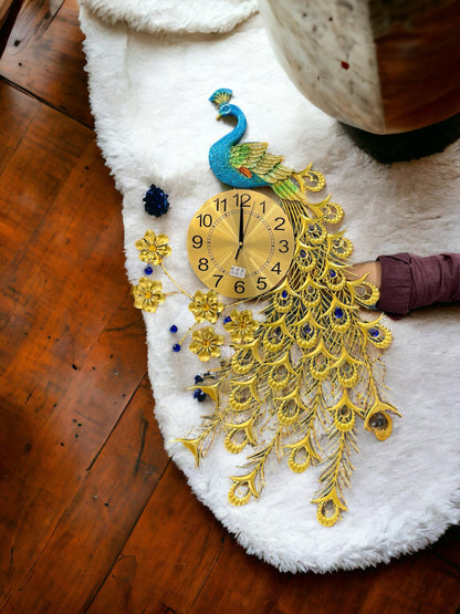 Golden Peacock Metal Wall Clock