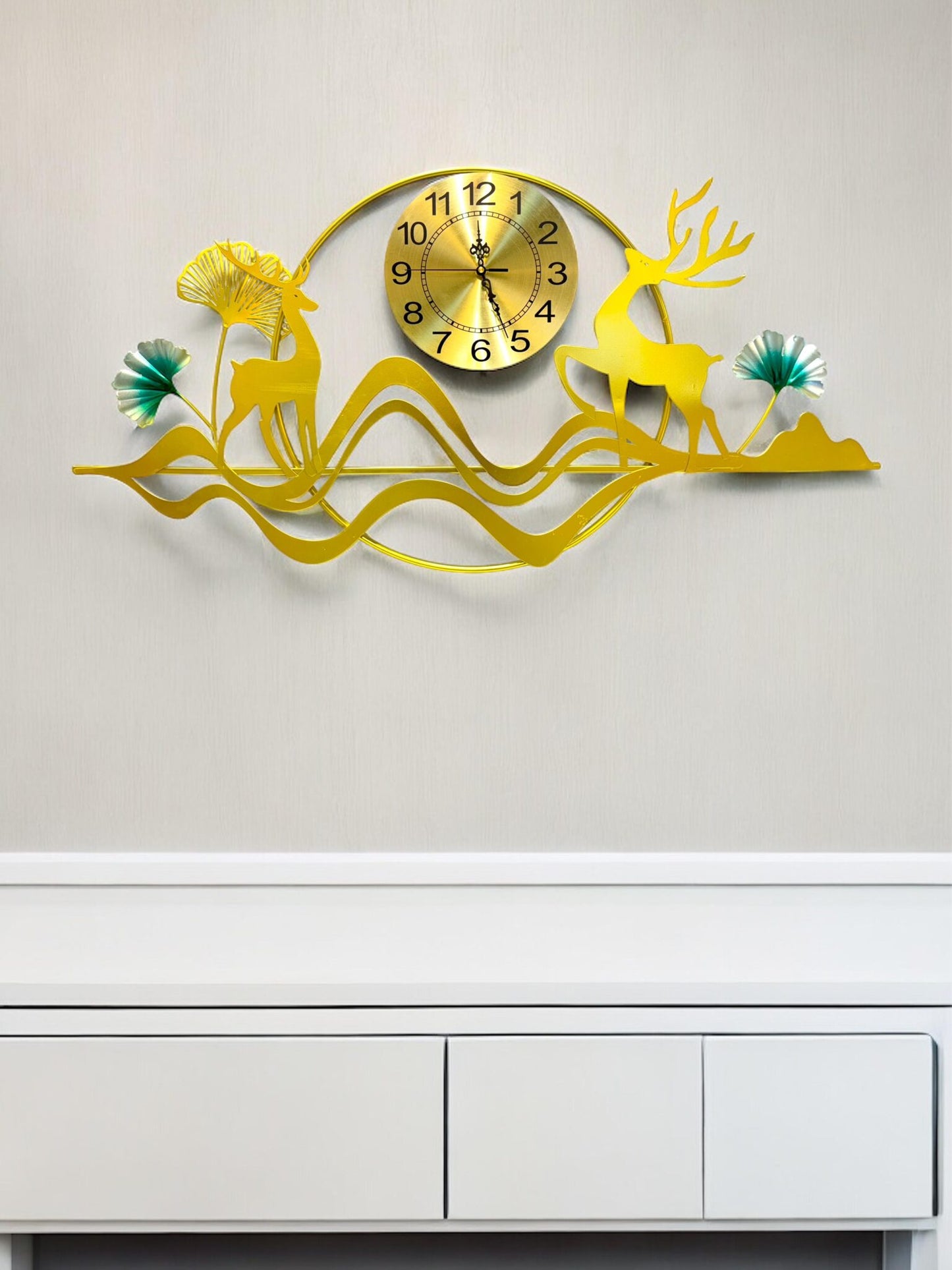 Golden Deer Metal Wall Clock - Singular Color SWASTIK CREATIONS The Trend Point