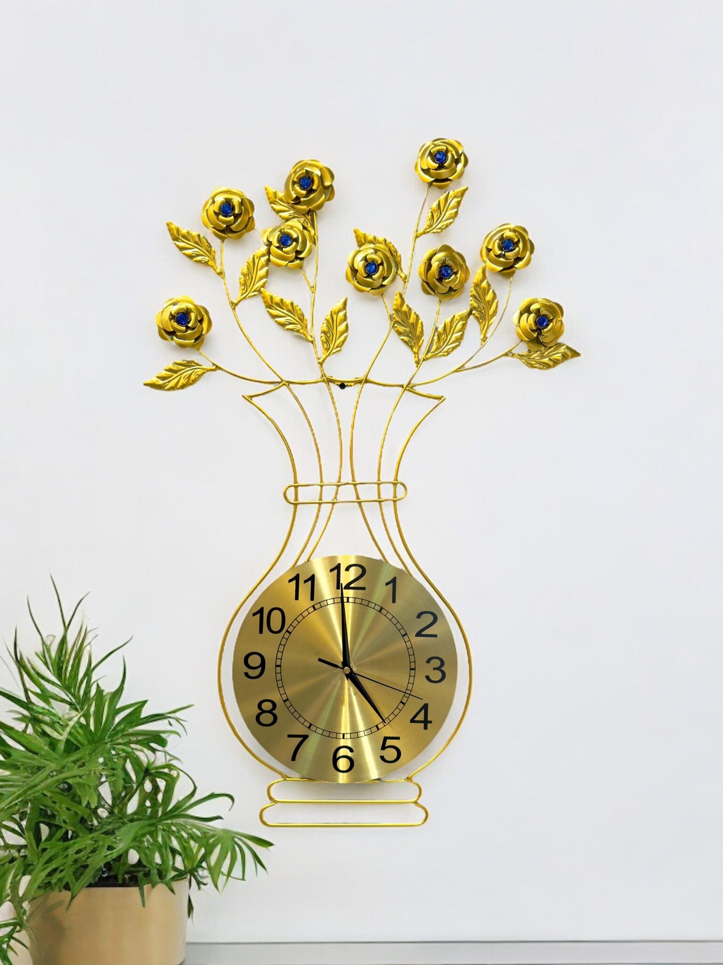 Golden floral Metal Wall Clock Art SWASTIK CREATIONS The Trend Point