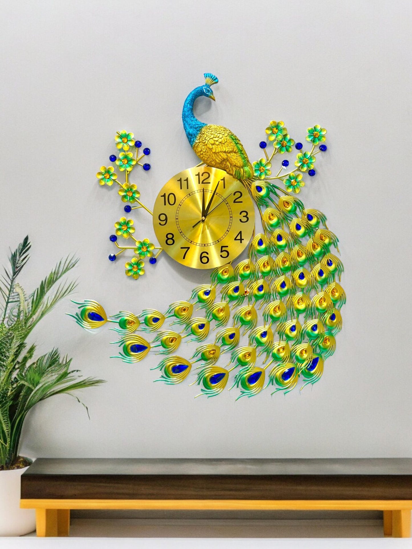 Large Peacock Metal Wall Clock Art SWASTIK CREATIONS The Trend Point