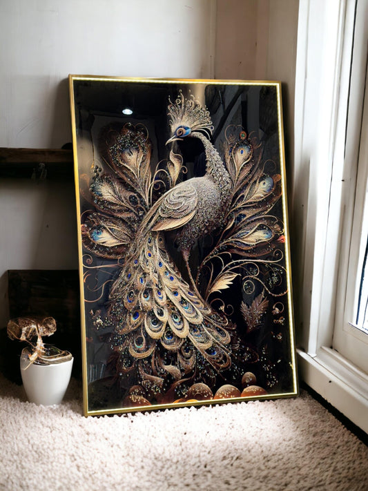 LED-Enhanced Peacock Crystal Painting