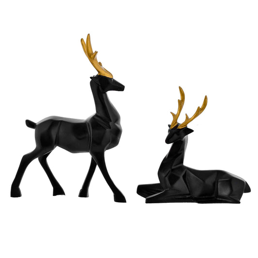 Swastik Trend Point Black Matte Poly Resin 'Lucky Deer Family' Showpiece Deer Statue Figurine for Home Decor Living Room Office Home