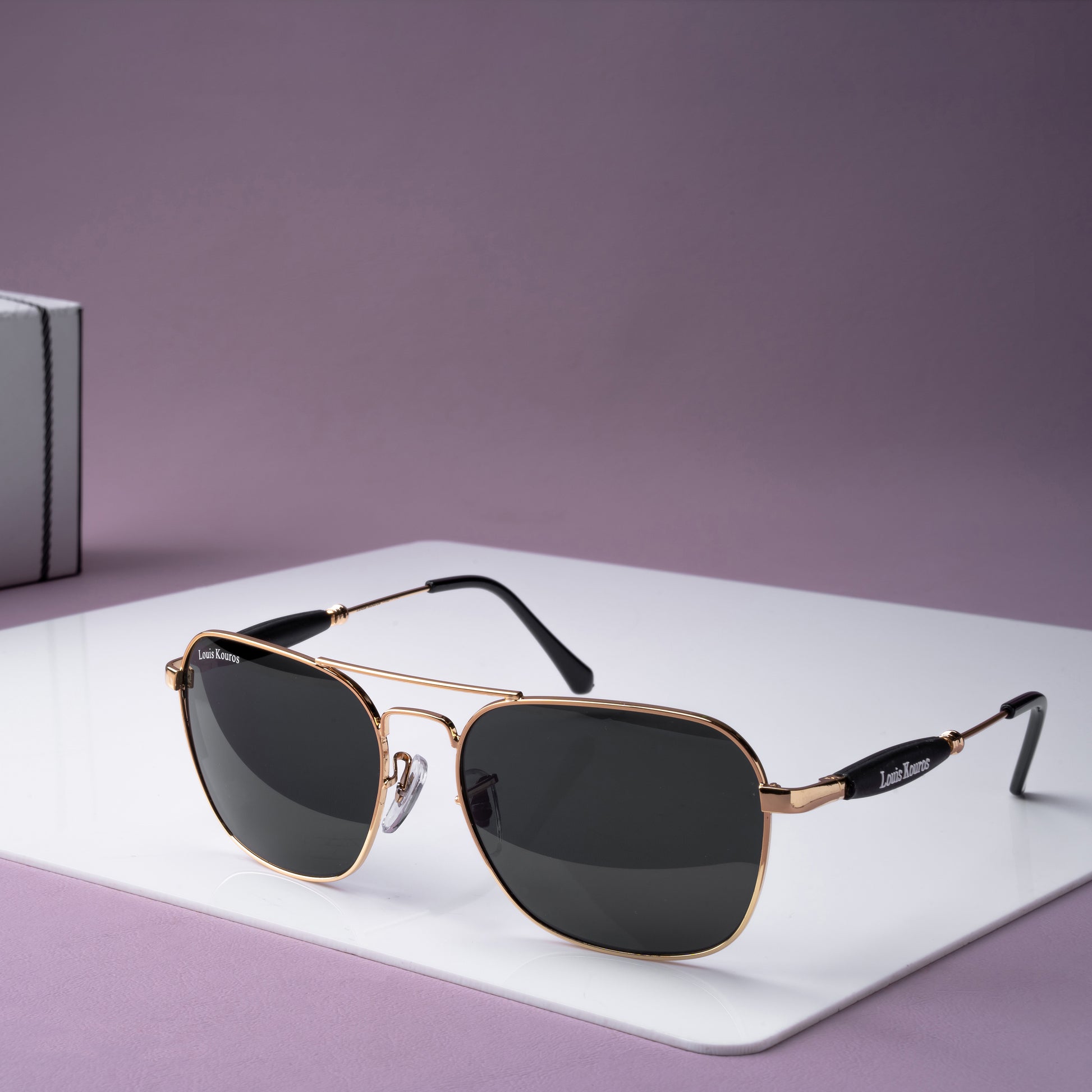 Black Tigor Square Sunglasses (SUN-LK-1208-BLK1GLD-M)