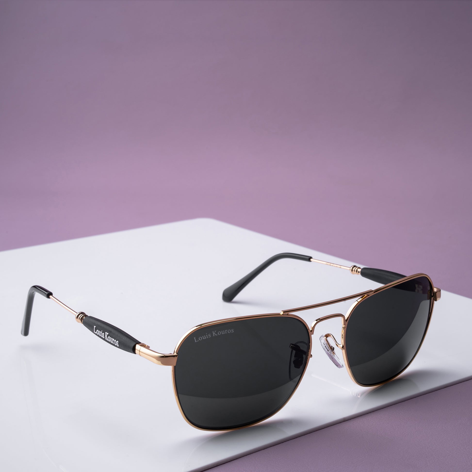 Black Tigor Square Sunglasses (SUN-LK-1208-BLK1GLD-M)