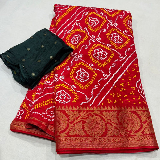 Jaipuri print with ression chit pallu saree (5 colors) (RIN152 NSD52)