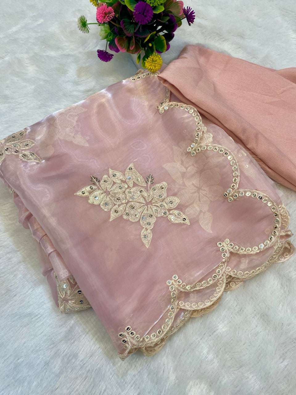 Soft satin organza sequence and threadwork saree (RIN164 RRS83))