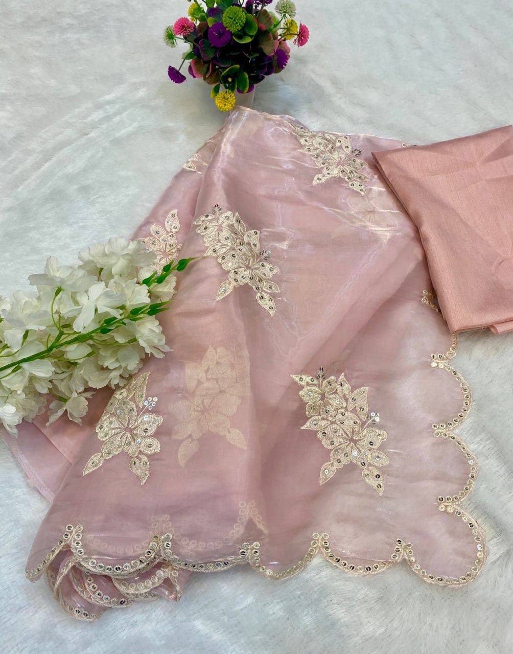 Soft satin organza sequence and threadwork saree (RIN164 RRS83))