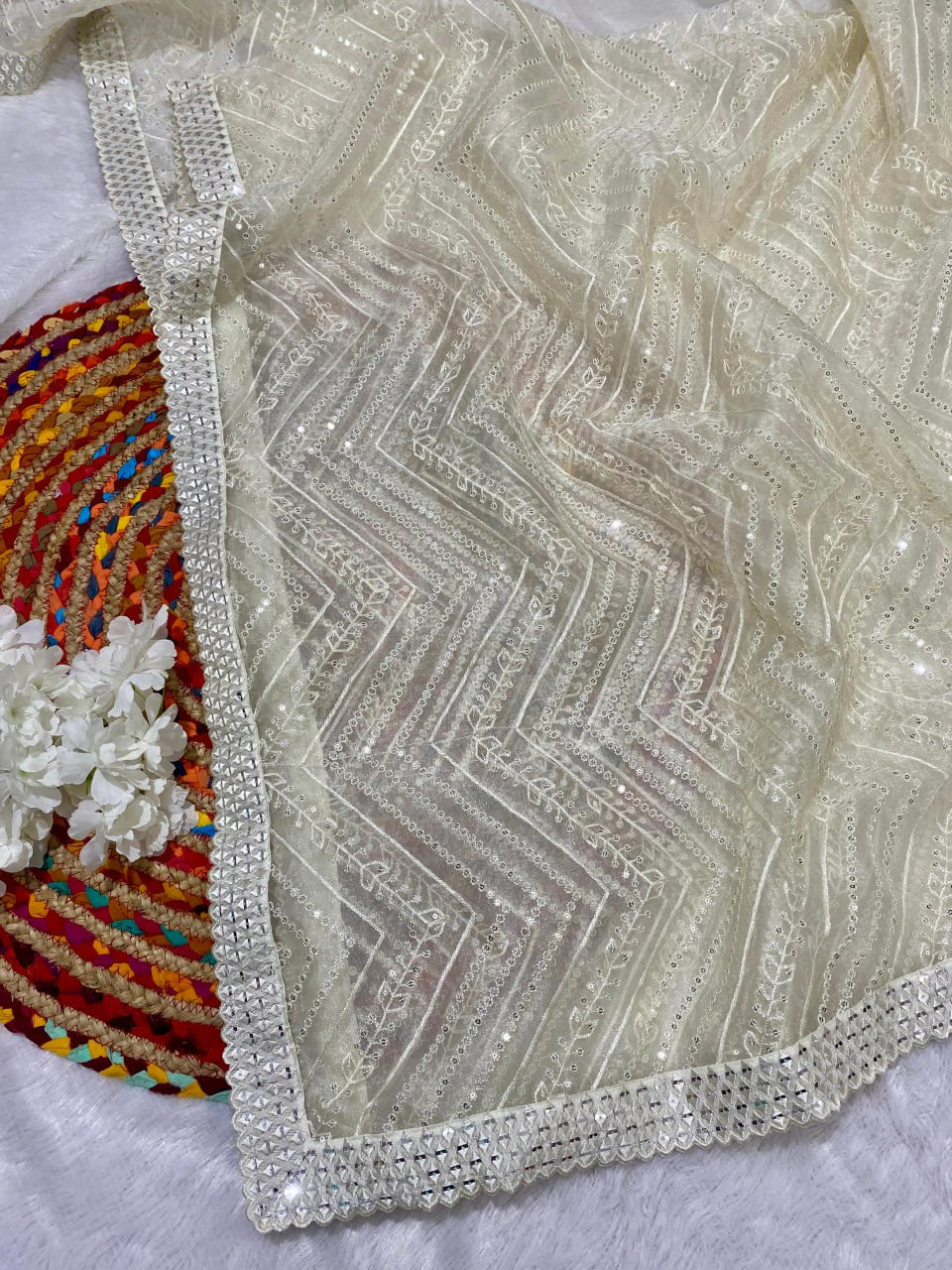 Soft organza silk saree with Lucknowi Chikankari Work (RIN164 RRS85) SWASTIK CREATIONS The Trend Point