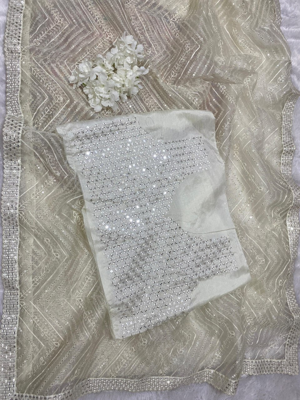 Soft organza silk saree with Lucknowi Chikankari Work (RIN164 RRS85) SWASTIK CREATIONS The Trend Point