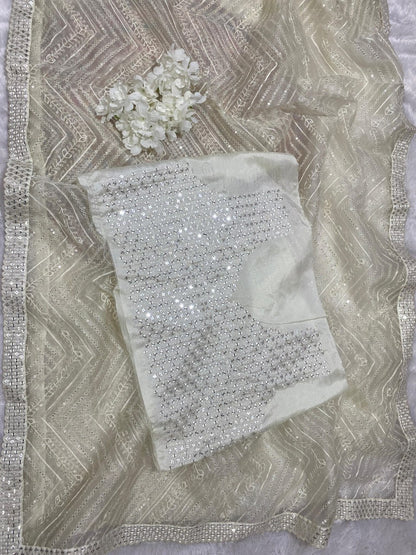 Soft organza silk saree with Lucknowi Chikankari Work (RIN164 RRS85)