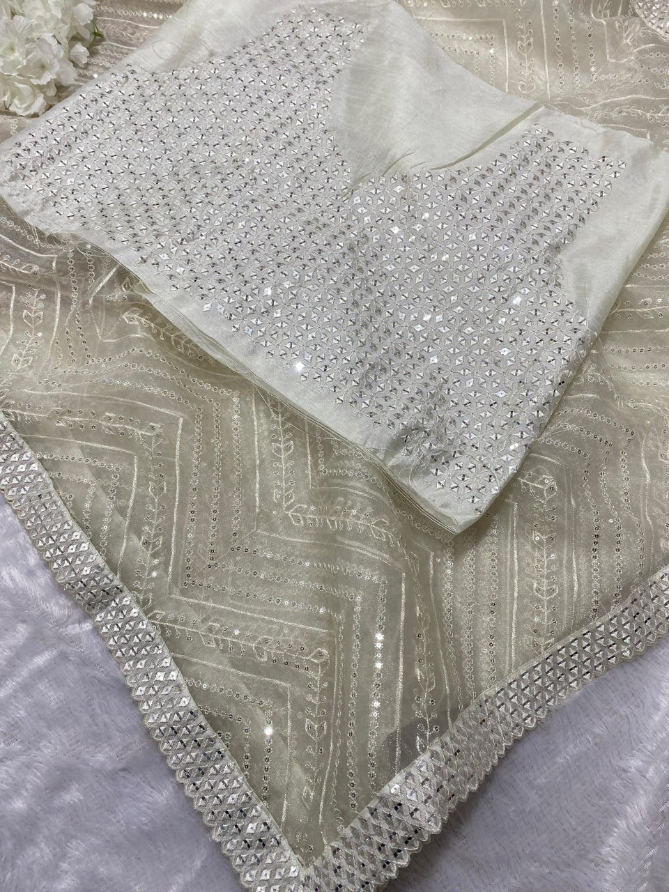 Soft organza silk saree with Lucknowi Chikankari Work (RIN164 RRS85) SWASTIK CREATIONS The Trend Point