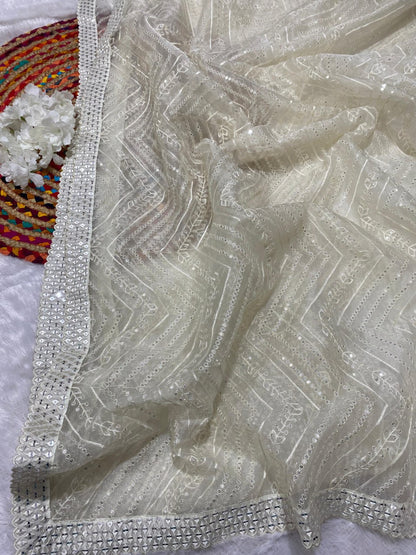 Soft organza silk saree with Lucknowi Chikankari Work (RIN164 RRS85)