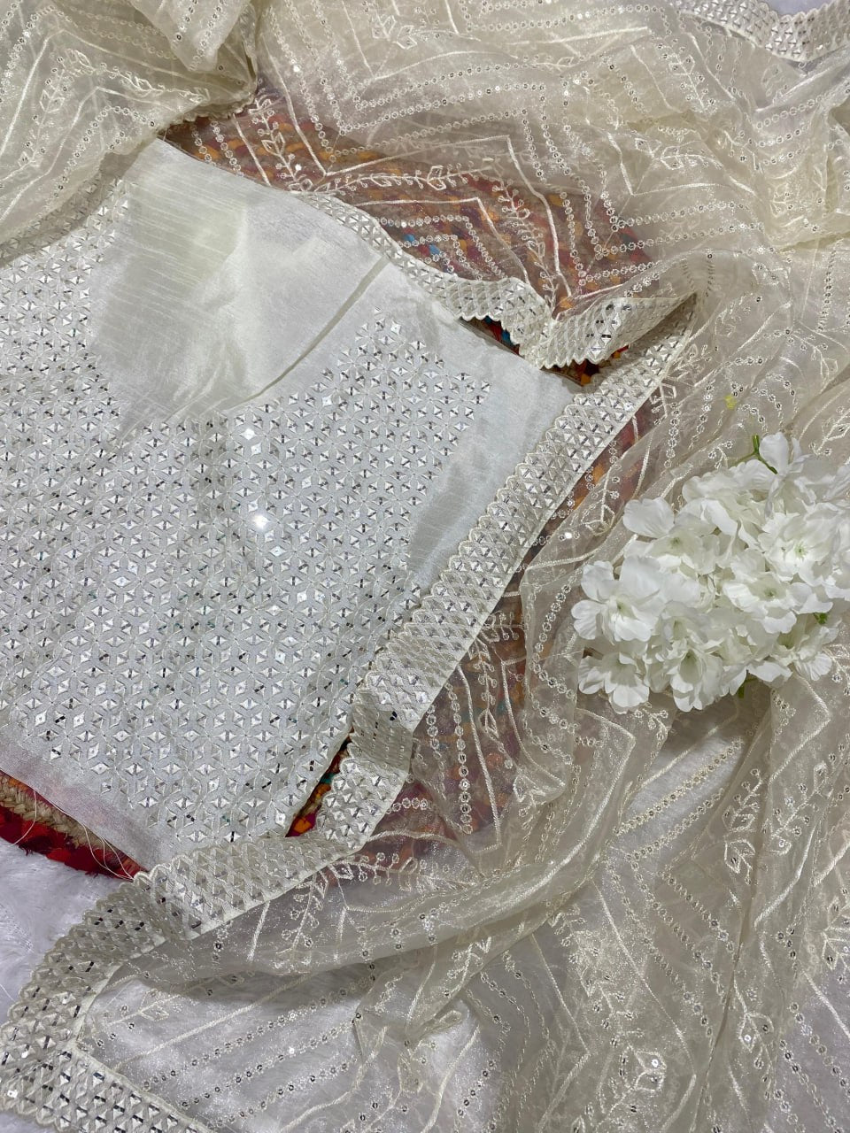 Soft organza silk saree with Lucknowi Chikankari Work (RIN164 RRS85)