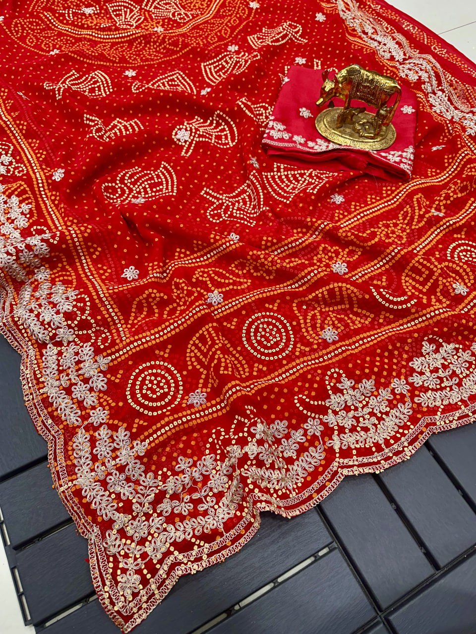 Ghatchola with unique bandhani print saree (4 designs) (KESH142 GHATCHOLA) SWASTIK CREATIONS The Trend Point