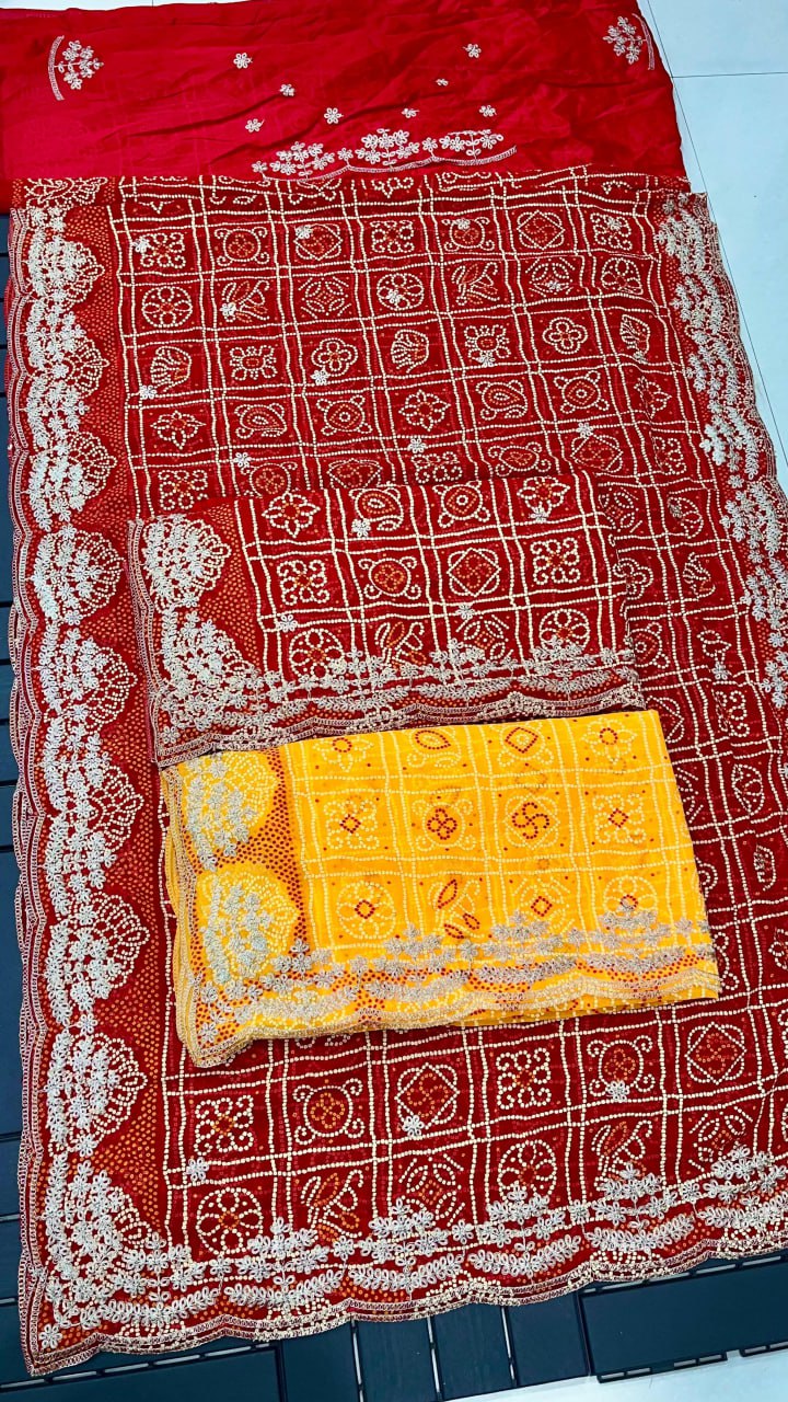 Ghatchola with unique bandhani print saree (4 designs) (KESH142 GHATCHOLA) SWASTIK CREATIONS The Trend Point