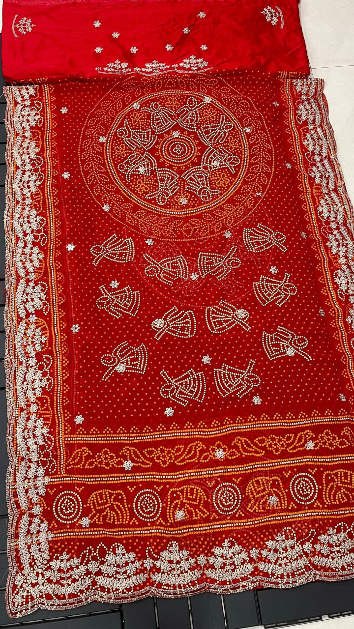 Ghatchola with unique bandhani print saree (4 designs) (KESH142 GHATCHOLA) SWASTIK CREATIONS The Trend Point