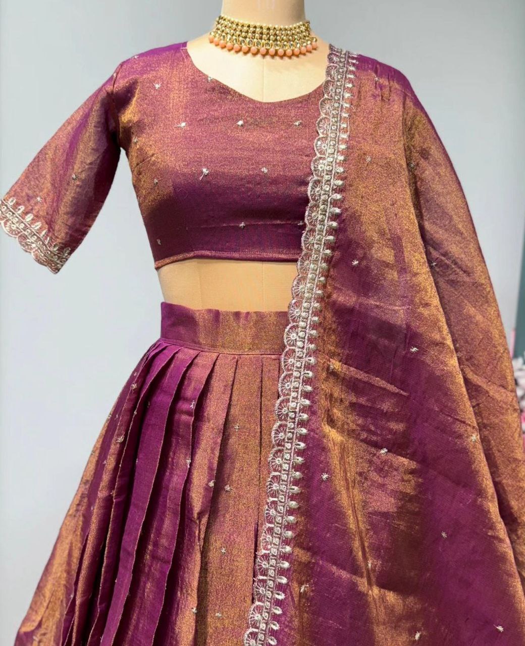 Pure Dual Tone Tissue Silk Lehenga (RIN197 RRF04) SWASTIK CREATIONS The Trend Point