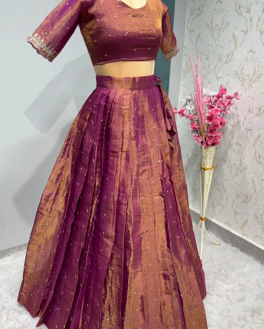 Pure Dual Tone Tissue Silk Lehenga (RIN197 RRF04) SWASTIK CREATIONS The Trend Point