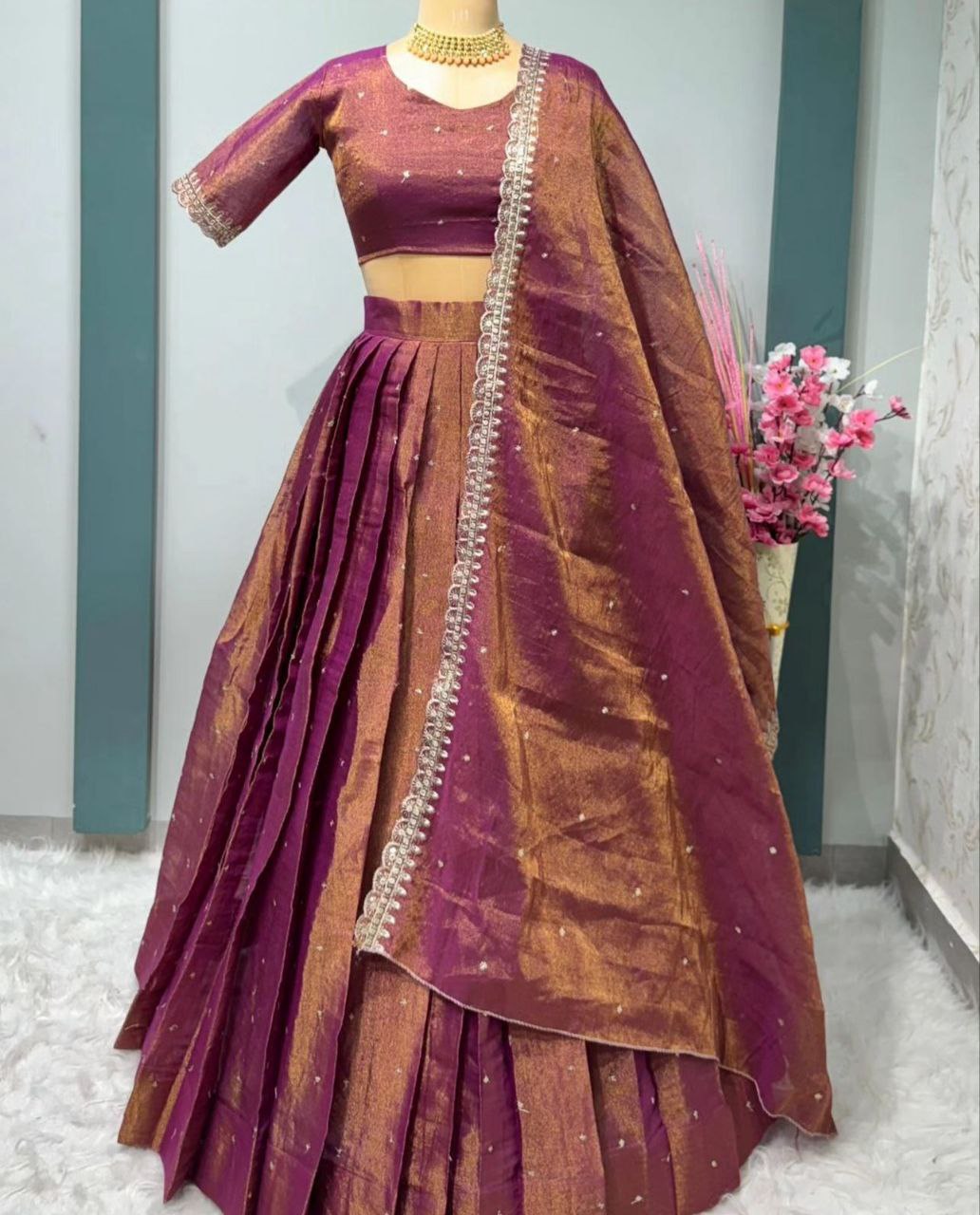 Pure Dual Tone Tissue Silk Lehenga (RIN197 RRF04) SWASTIK CREATIONS The Trend Point