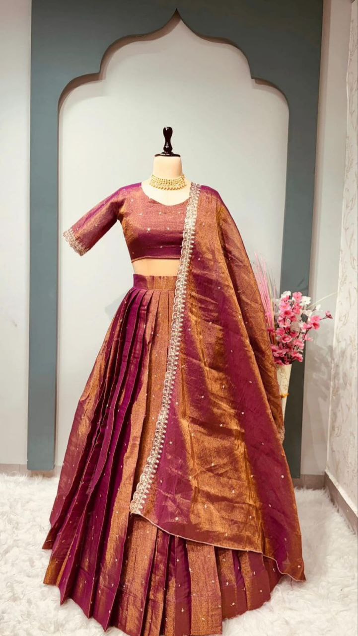 Pure Dual Tone Tissue Silk Lehenga (RIN197 RRF04) SWASTIK CREATIONS The Trend Point