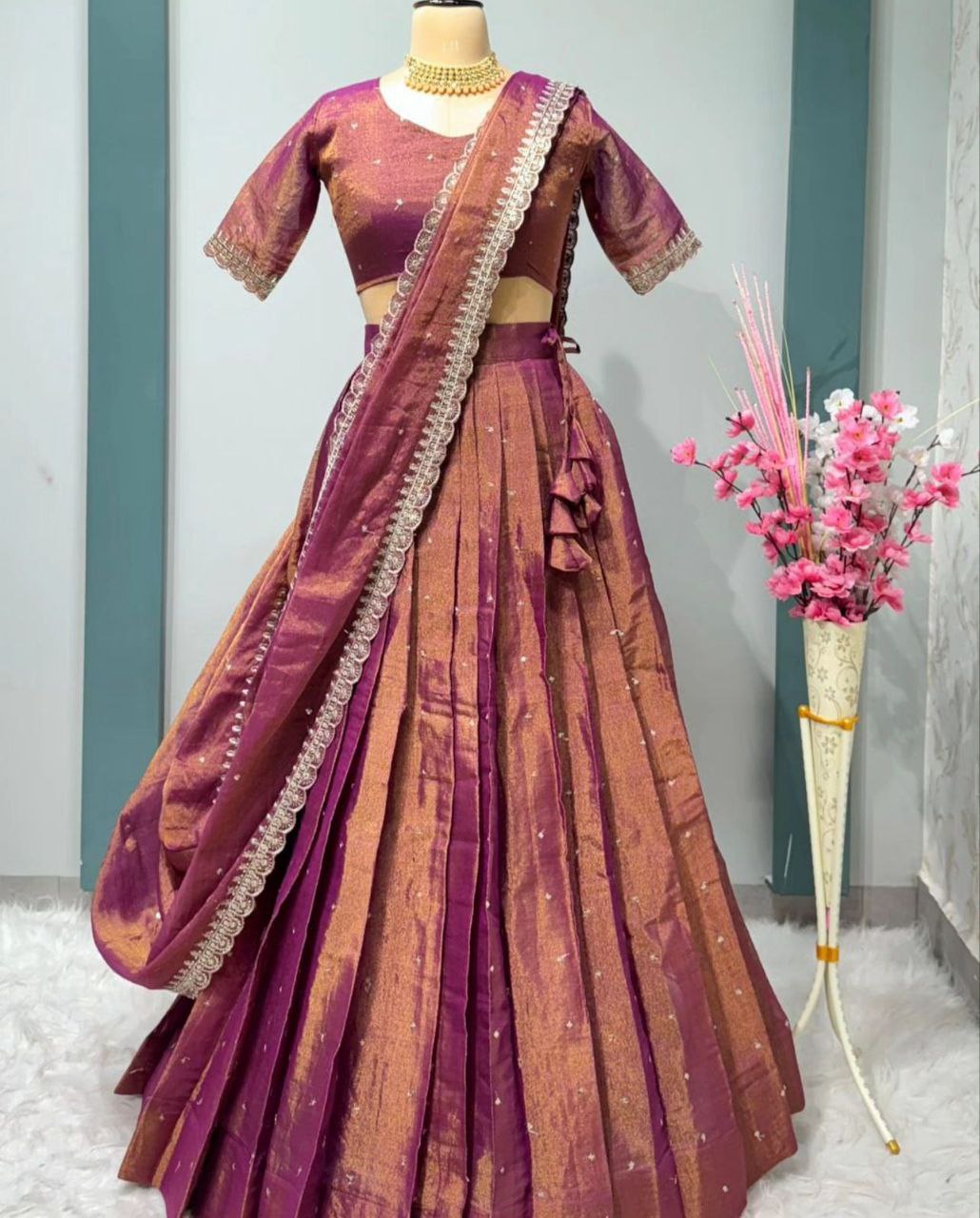 Pure Dual Tone Tissue Silk Lehenga (RIN197 RRF04)