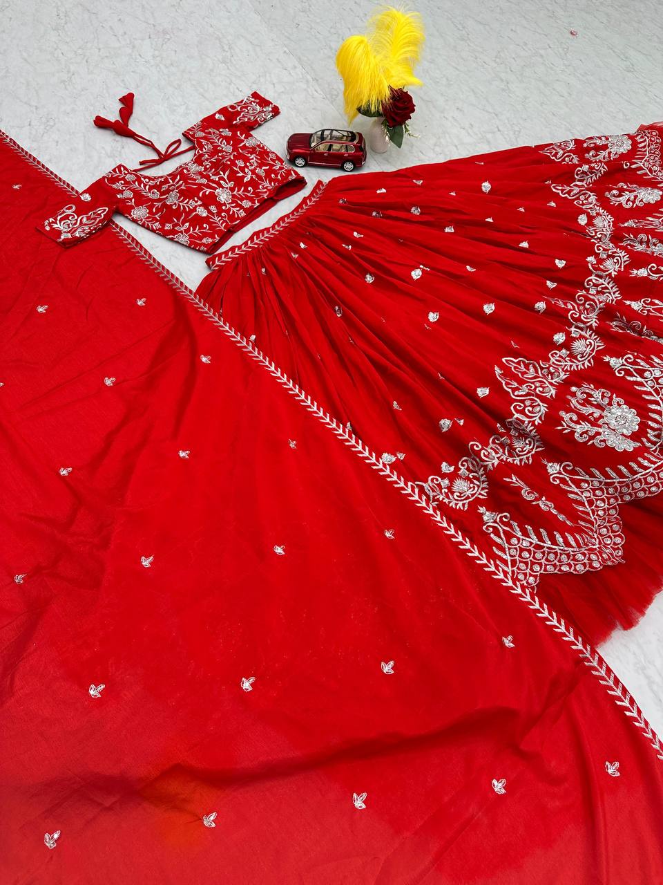 Pure Chinon Heavy Embroidered Sequence Work Fully Stitched Lehenga (KESH120 189) SWASTIK CREATIONS The Trend Point