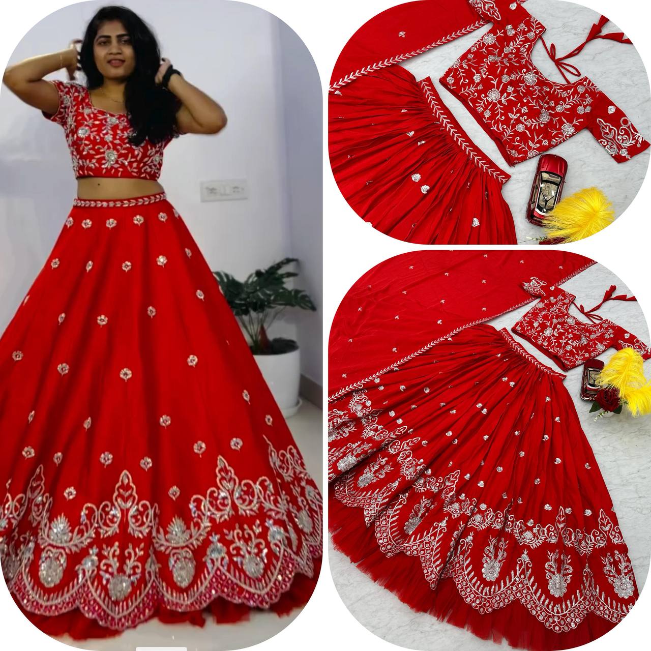 Pure Chinon Heavy Embroidered Sequence Work Fully Stitched Lehenga (KESH120 189) SWASTIK CREATIONS The Trend Point