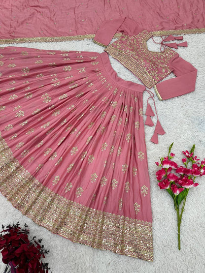 Heavy Chinon Silk Embroidered Sequence Work Lehenga (KESH125 3098)