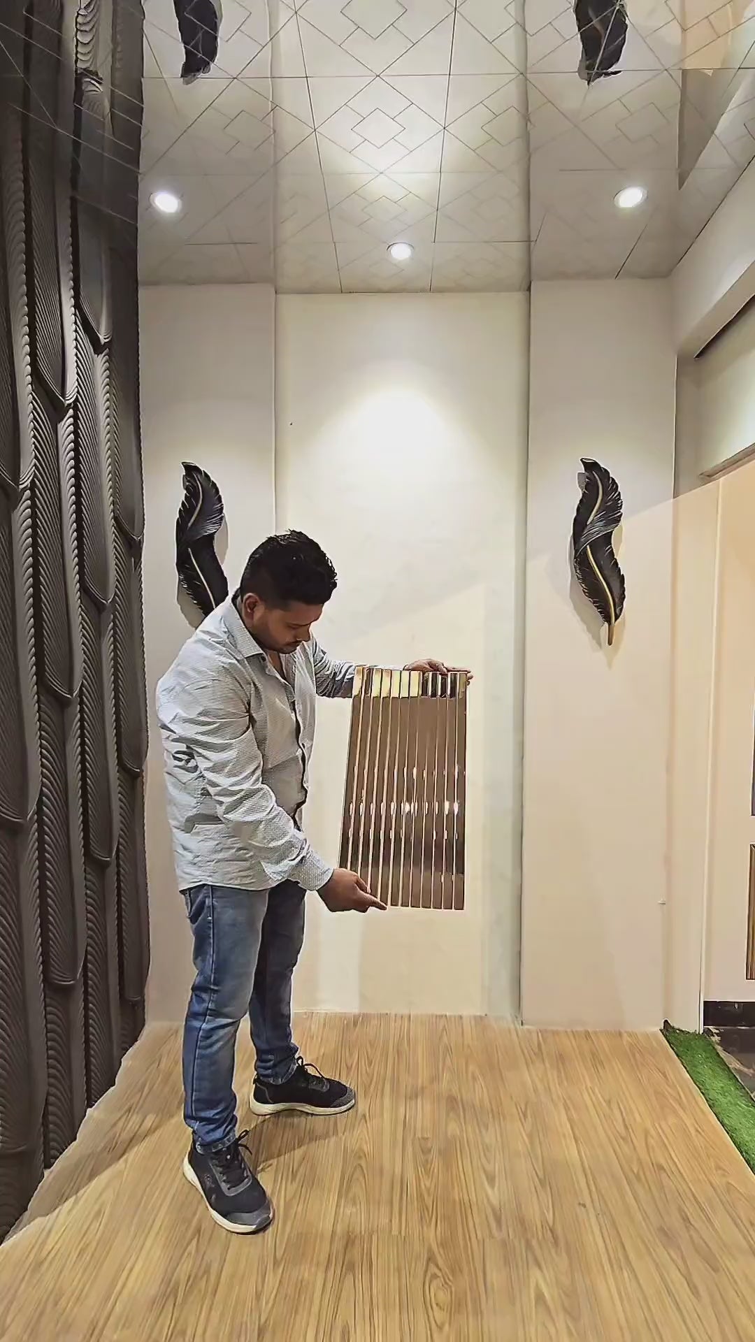 Load video: Self adhesive Mosaic Fluted Mirror Panel (Min 12PCS) (Size 12x24 inches)