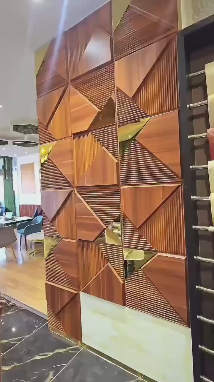 Load video: #22 Fin W1 - 3D PVC Brown Panel (Mirror) - (Size 50*50cm) (1 piece covers approx 2.5sqft)