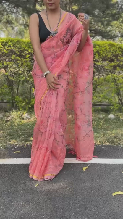 Organza silk saree with floral digital print (KESH106 Falguni)