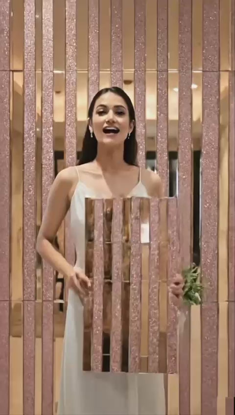 Load video: Self adhesive Mosaic Silver Fluted Mirror Panels (Min 12PCS) (Size 12x24 inches)