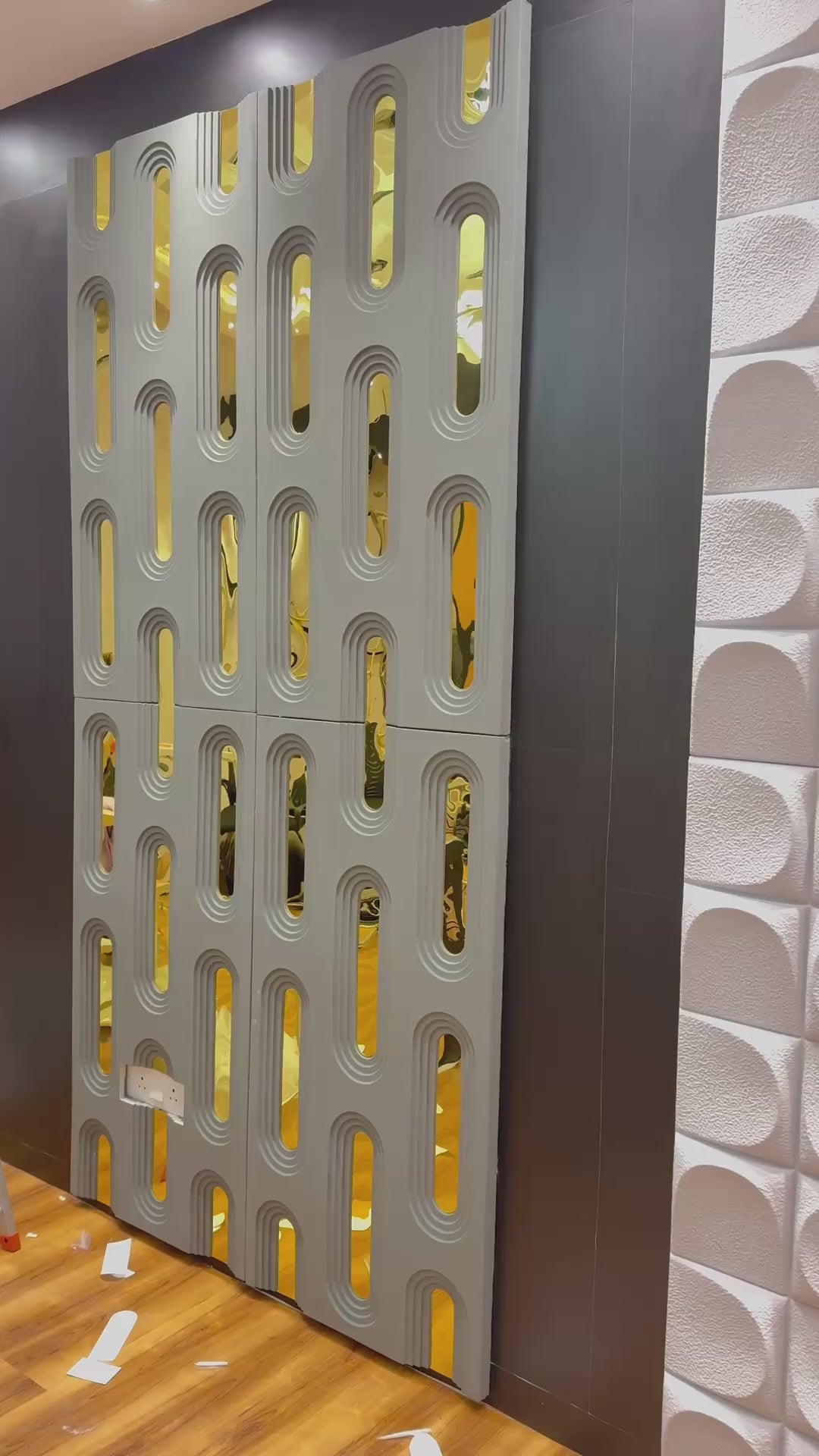 Load video: #StoneForge 109 Mirror - PU Panels Fluted Cutout Design- 40mm thickness - Size 2x4ft - 5 color options