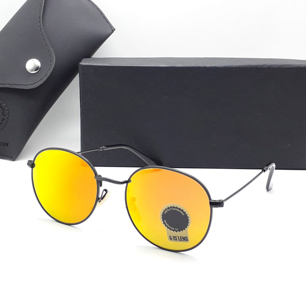 Orange Enigte Square Sunglasses (SUN-RN-2148-ORG3BLK-M) SWASTIK CREATIONS The Trend Point