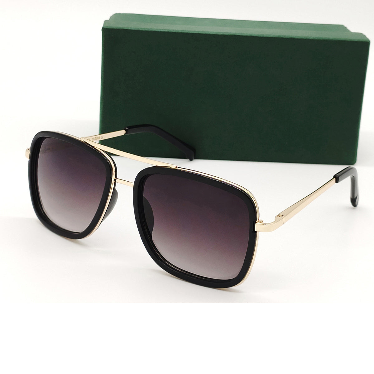 Black HUMBLEE Square Sunglasses (SUN-LC-0652-BLK2GLD-LARGE)