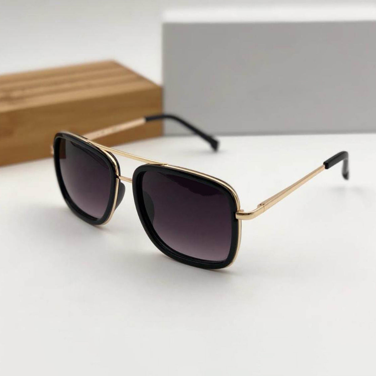 Black HUMBLEE Square Sunglasses (SUN-LC-0652-BLK2GLD-LARGE) - SWASTIK CREATIONS The Trend Point SWASTIK CREATIONS The Trend Point