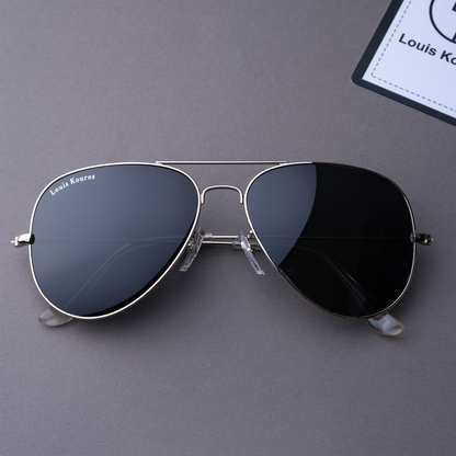 Black Armstoner Aviator Sunglasses (SUN-LK-3026-BLK1SIL-M) - SWASTIK CREATIONS The Trend Point