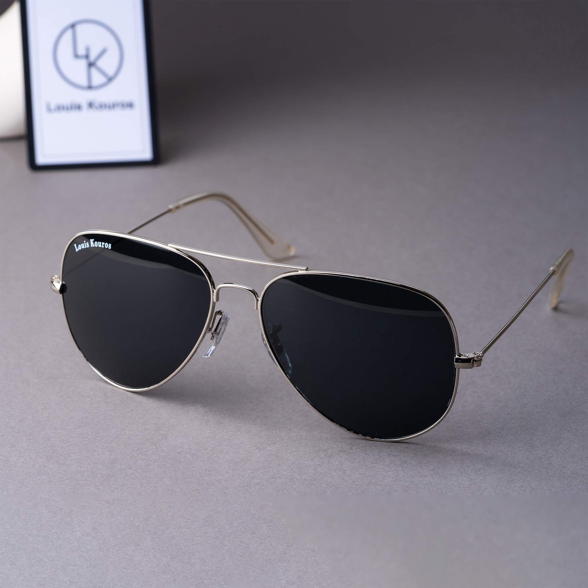 Black Armstoner Aviator Premium Sunglasses (SUN-LK-3026-BLK1SIL-M)