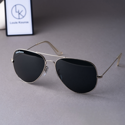 Black Armstoner Aviator Sunglasses (SUN-LK-3026-BLK1SIL-M) - SWASTIK CREATIONS The Trend Point