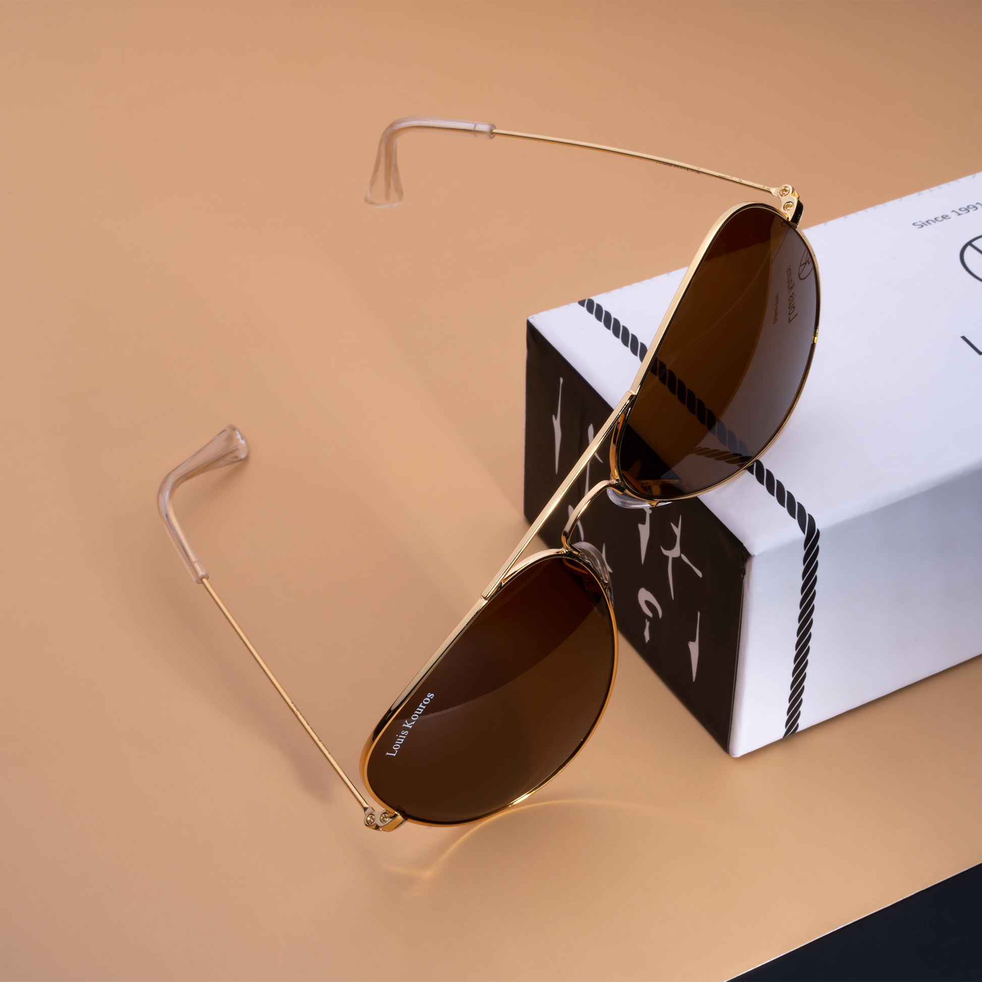 Brown Armstoner Aviator Sunglasses (SUN-LK-3026-BRN1GLD-M)