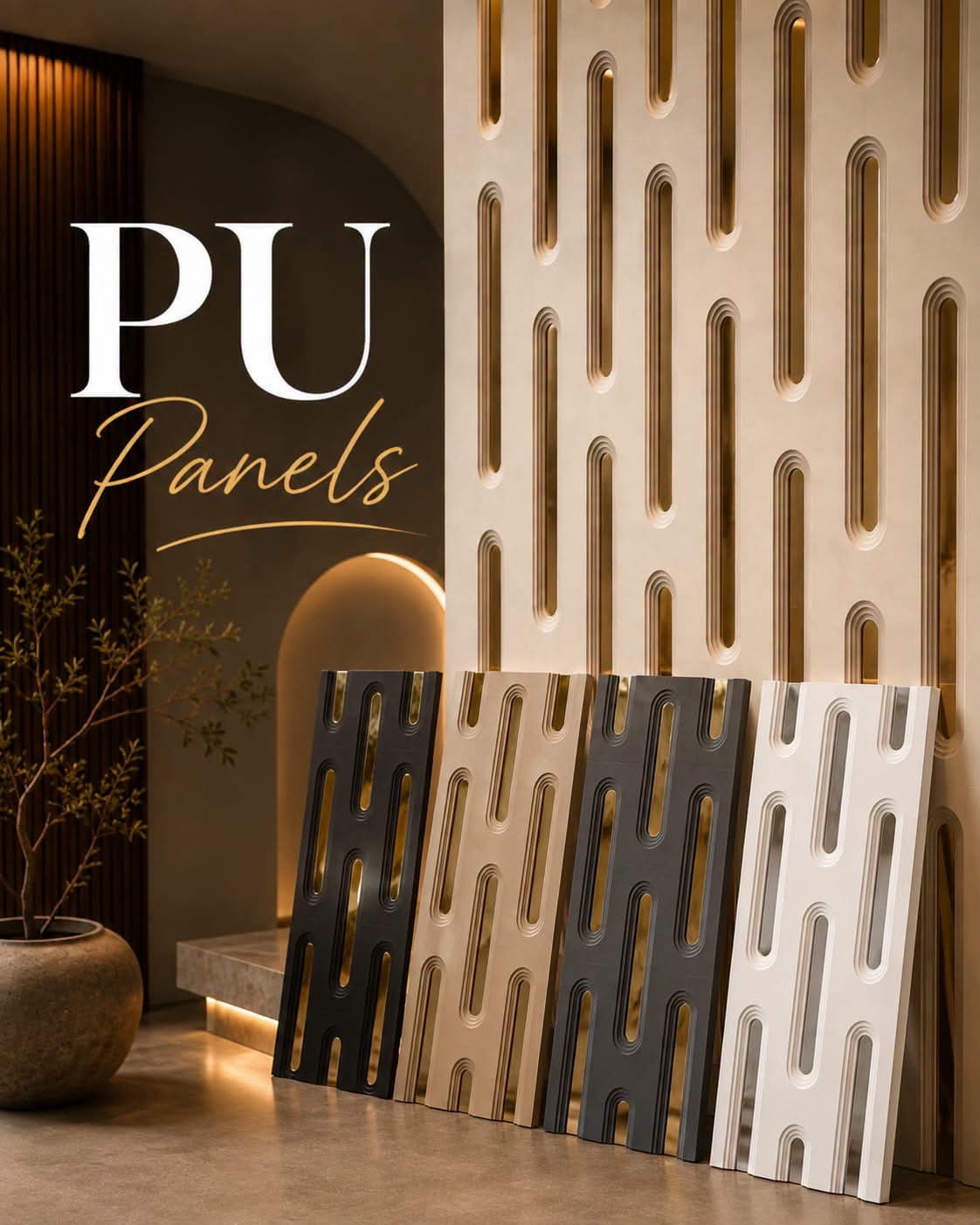 #StoneForge 109 Mirror - PU Panels Fluted Cutout Design- 40mm thickness - Size 2x4ft - 5 color options - Min 8Pcs