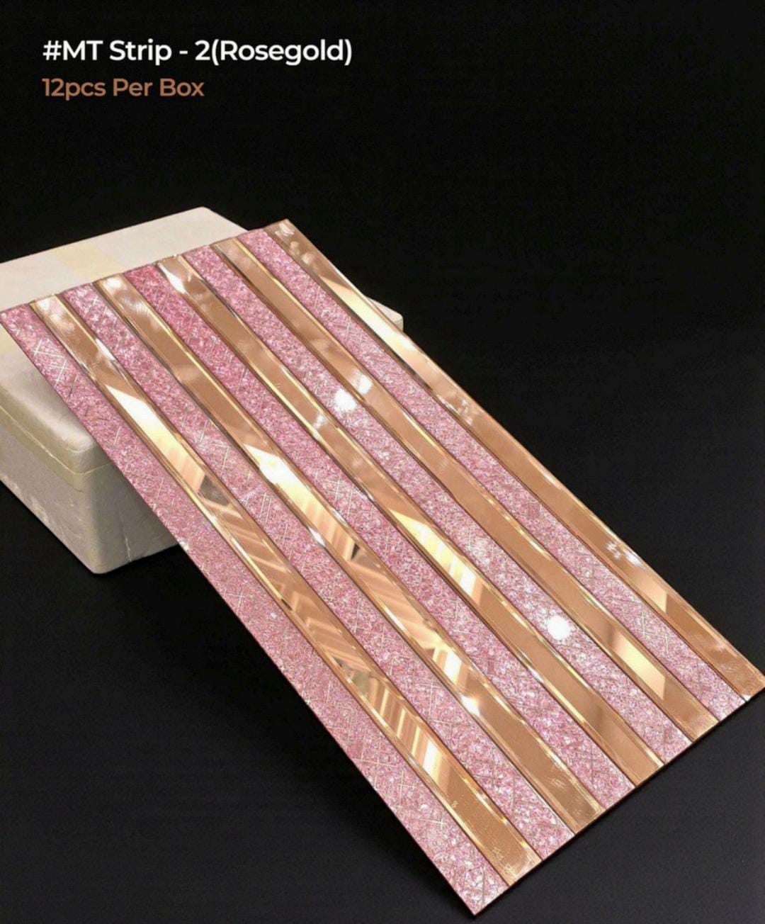 Self adhesive Mosaic Rose Gold Fluted Mirror Panels (Min 12PCS) (Size 12x24 inches)