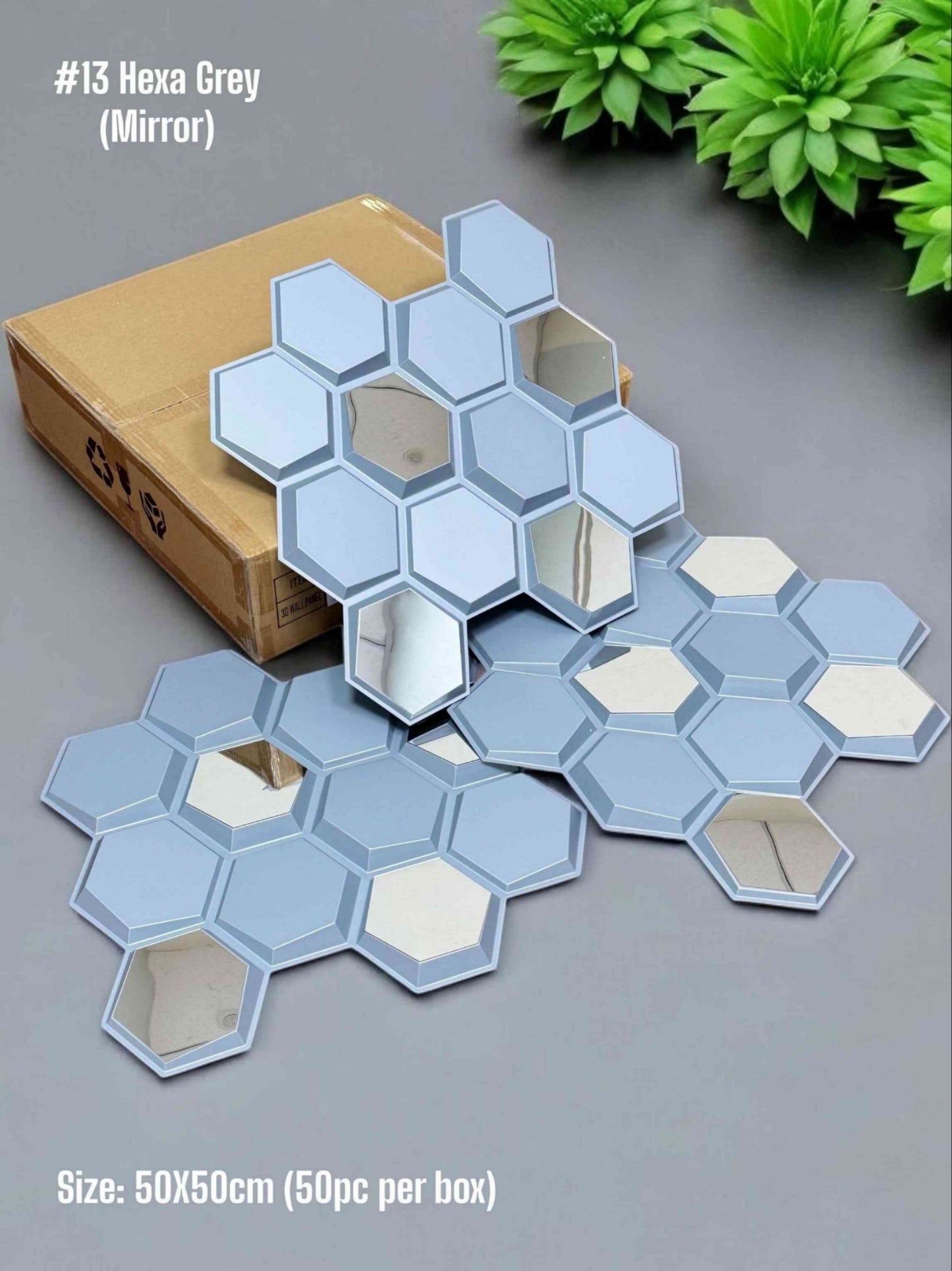#13 Hexa 3D PVC Panel Emerald (Mirror) - 3 colors option - (Size 50*50cm) SWASTIK CREATIONS The Trend Point