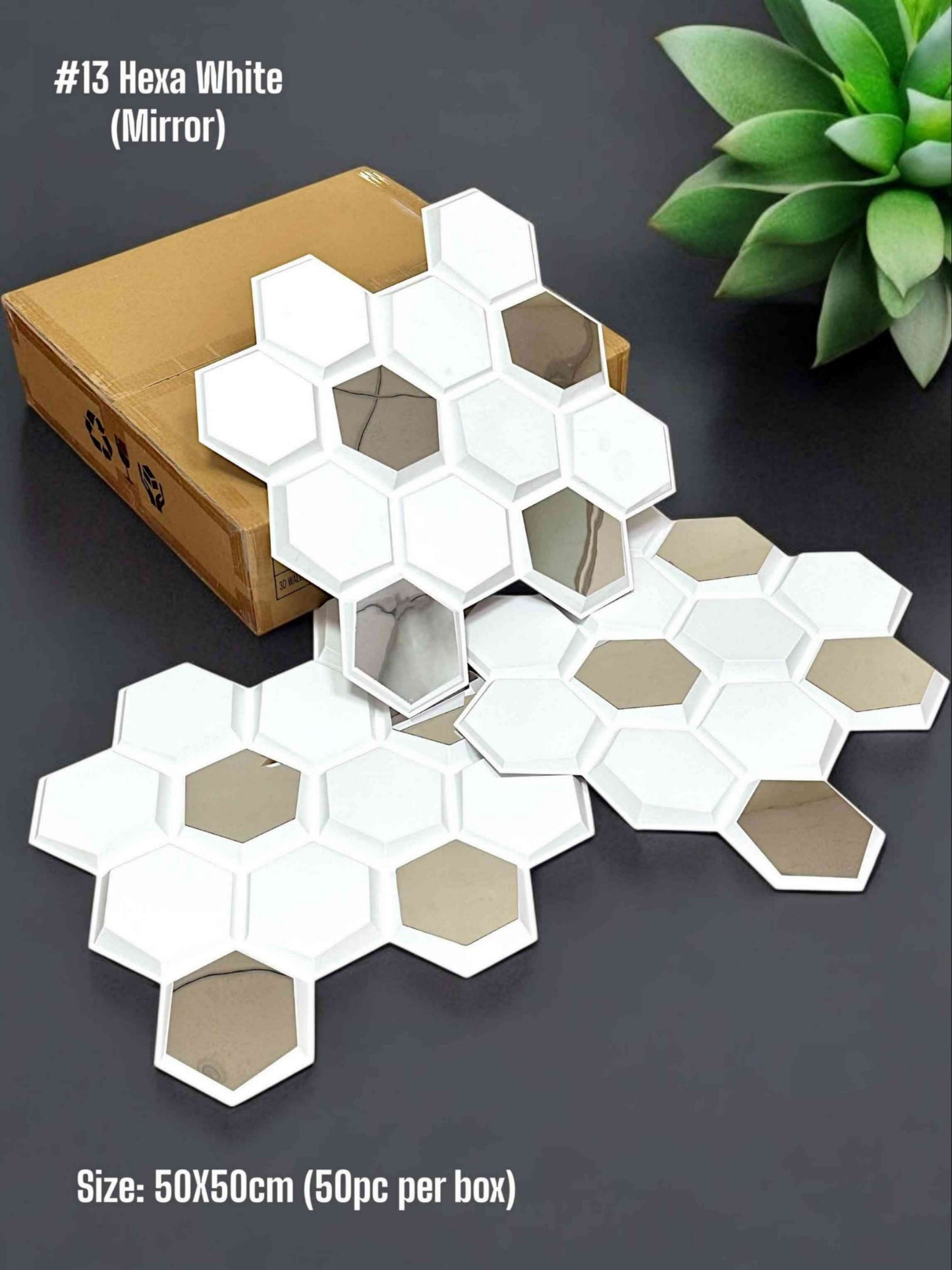 #13 Hexa 3D PVC Panel Emerald (Mirror) - 3 colors option - (Size 50*50cm) SWASTIK CREATIONS The Trend Point