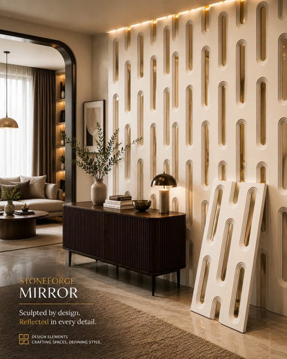 #StoneForge 109 Mirror - PU Panels Fluted Cutout Design- 40mm thickness - Size 2x4ft - 5 color options - Min 8Pcs