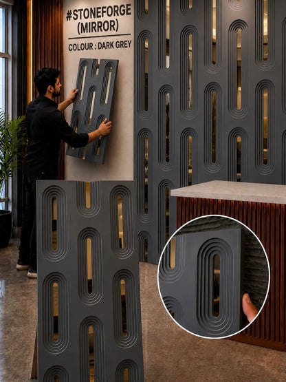 #StoneForge 109 Mirror - PU Panels Fluted Cutout Design- 40mm thickness - Size 2x4ft - 5 color options - Min 8Pcs