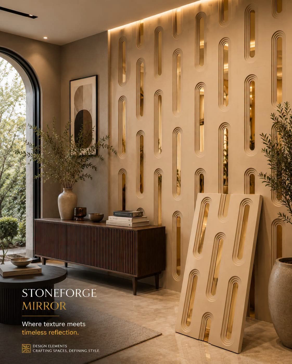 #StoneForge 109 Mirror - PU Panels Fluted Cutout Design- 40mm thickness - Size 2x4ft - 5 color options - Min 8Pcs