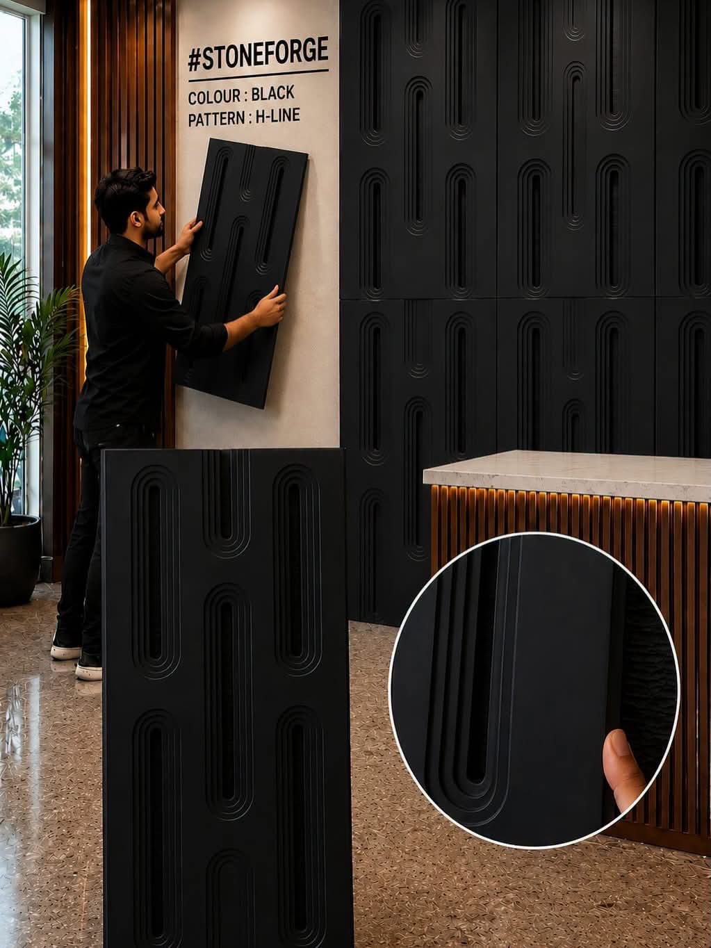 #StoneForge 109 Mirror - PU Panels Fluted Cutout Design- 40mm thickness - Size 2x4ft - 5 color options - Min 8Pcs